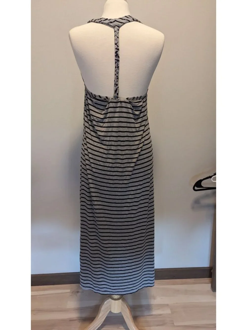 Striped Halter Maxi Dress By Suzanne Betro XL Black & Gray